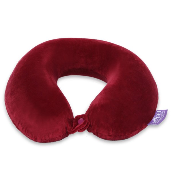 VIAGGI U Shape Round Memory Foam Soft Travel Neck Pillow for Neck Pain Relief Cervical Orthopedic Use Comfortable Neck Rest Pillow - Burgandy